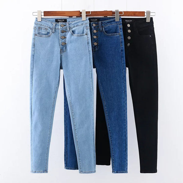 Women Lyocell High Waisted Button-up Jeans