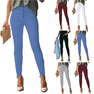 Women Casual Solid Color Breasted Trousers