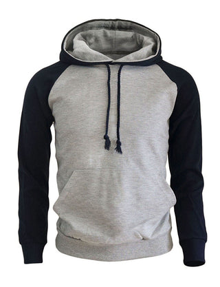 Buy deep-blue-grey Men Velvet Raglan Sleeve Hoodie