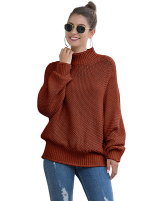 Buy brown Turtleneck Knitted Loose Sweater