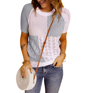 Buy light-grey Square Block Short-sleeved Knitted Sweater