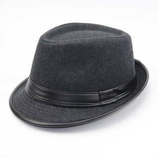 Buy gray-leather-rim Men Woolen Leather Top Hat