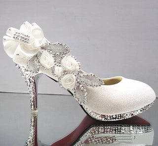 Buy 2-white Crystal Textured Floral Sparkly High Heels