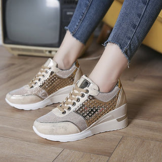 Sequined Leather Mesh Patterned Sneakers