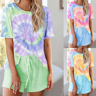 Casual Tie Dye Short Sleeve Loungewear Set