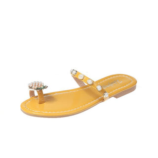 Buy yellow Pineapple Pearl Strapped Flat Flip Flops