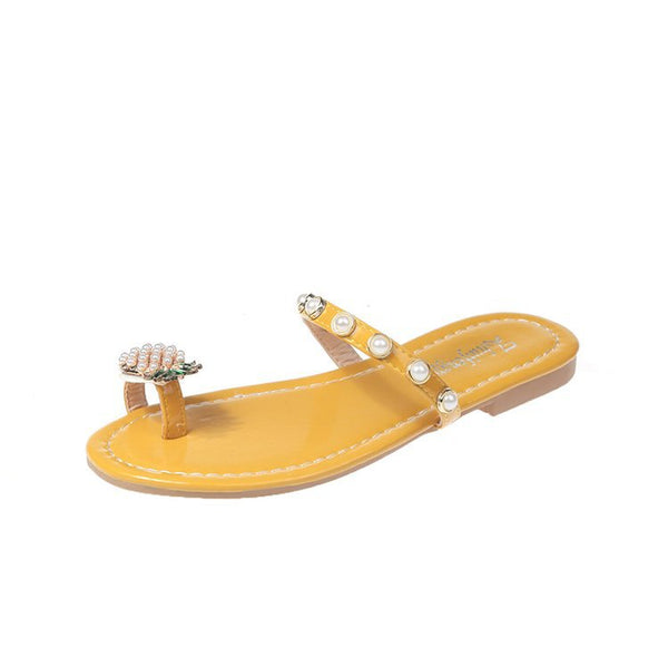 Pineapple Pearl Strapped Flat Flip Flops