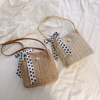 Women Silk Bow Straw Bag