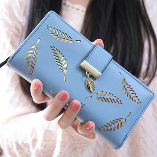 Buy blue Women Hallow Feather Long Wallet