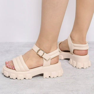 Women Solid Color Thick Leather Sandals