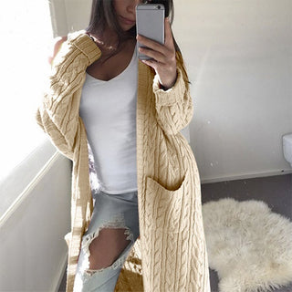 Buy khaki Long Double Pocket Full Body Twist Cardigan