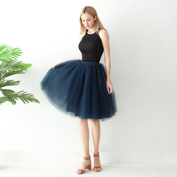 Puff Pleated Mesh A-Line Skirt