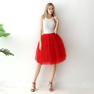 Buy red Puff Pleated Mesh A-Line Skirt