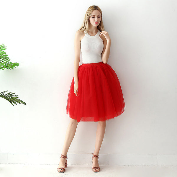 Puff Pleated Mesh A-Line Skirt