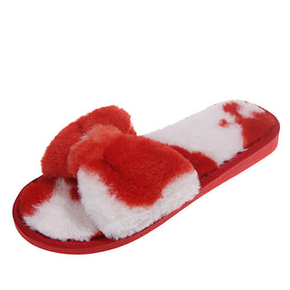 Buy red Women Casual Bowknot Plush Slip-on Slippers