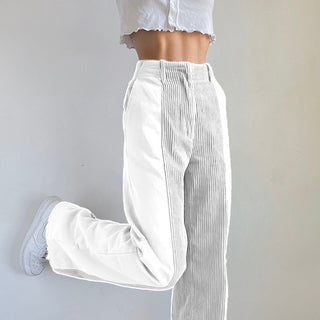 Buy white Straight Leg Loose Color block Casual Pants