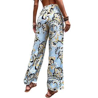 Floral Print Elasticated Loose Straight-leg Pants