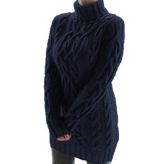 Buy blue Thick Lapel Long Sleeve Turtleneck Sweater Dress