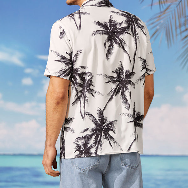 Men's Hawaiian Beach Print White Shirt