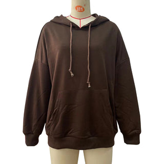 Buy brown Long Sleeved Solid Colored Pullover Hoodie