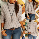 High Neck Long Sleeve Loose Casual Netted Sweater