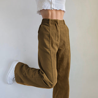 Buy brown Straight Leg Loose Color block Casual Pants