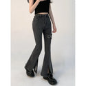 Women Heart Clip Slit Micro Flare Jeans