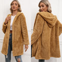 Women's  Wool Midi Cardigan Hooded Trench Coat