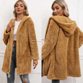 Women's  Wool Midi Cardigan Hooded Trench Coat