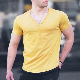 Buy yellow Men&#39;s V-Neck Round Hem Casual T-Shirt