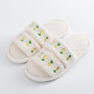 Buy white Women Flat Double Strapped Fruit Slip-on Plush Slippers