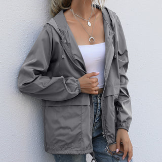 Buy dark-grey Women Lightweight Waterproof Polyester Jacket