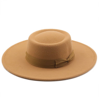 Buy camel Concave Solid-Coloured Felt Hat