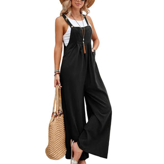 Buy black Overalls Casual Loose Rompers Jumpsuits With Pockets