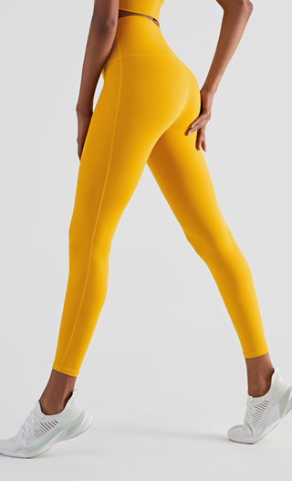 Buy yellow High Waist Nylon Moisture Wicking Leggings