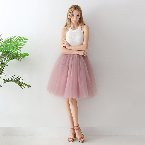 Puff Pleated Mesh A-Line Skirt