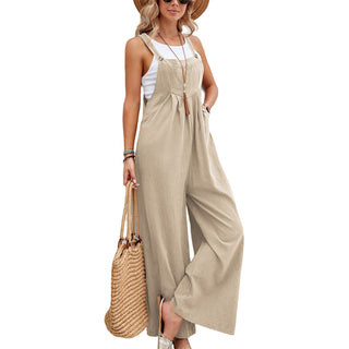 Buy khaki Overalls Casual Loose Rompers Jumpsuits With Pockets