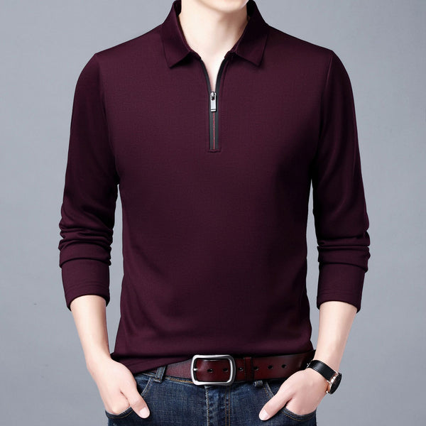 Men Long Sleeve Lapel Half Zip T Shirt