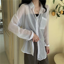 Chiffon See-through Collared Cardigan Top