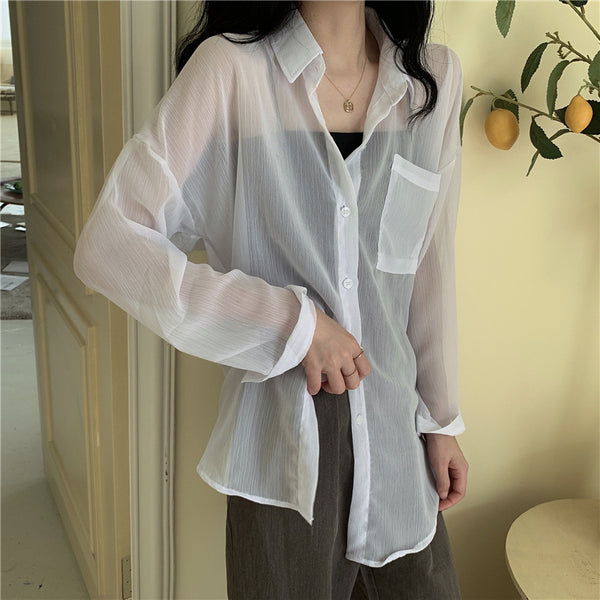 Chiffon See-through Collared Cardigan Top