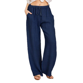 Buy navy-blue Elastic Waist Loose Jogger Pants With Pockets