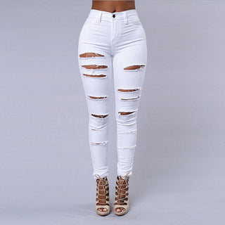 Buy white Women Stretch Ripped Skinny Jeans