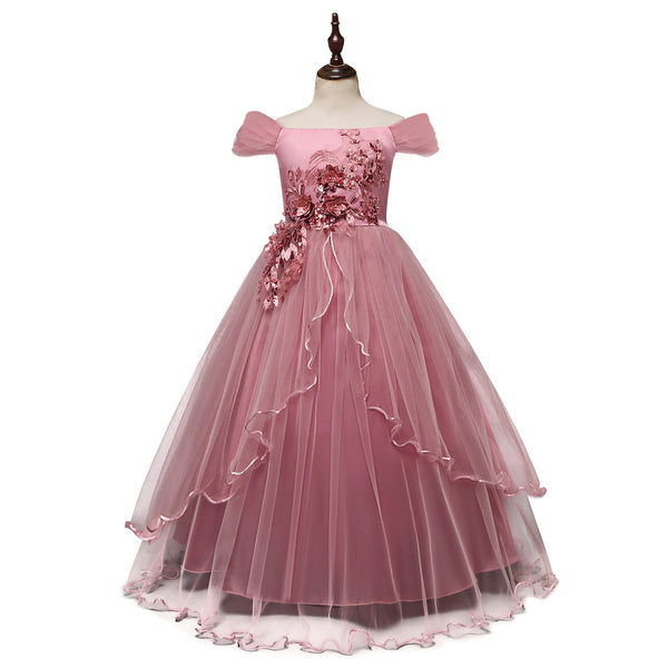 Girls One-shoulder Princess Flower Dress