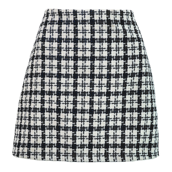 Woolen High-waisted Retro Grid A-line Skirt