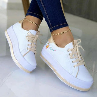 Buy gold Women Flowers Embroidery Sneakers