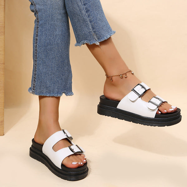 Adjustable Double Buckle Platform Sandals