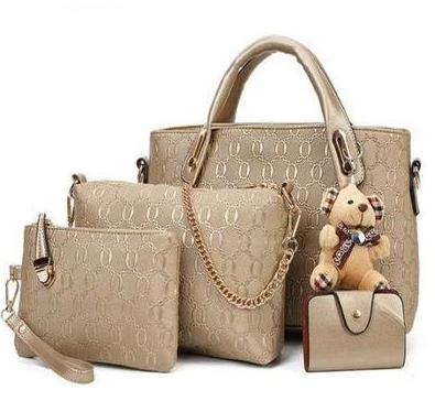 Four Piece PU Leather Solid Color Bag Set