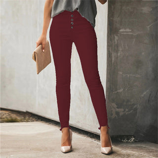 Buy wine-red Women Casual Solid Color Breasted Trousers