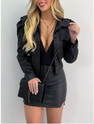 Buy black Women Lapel Cardigan Short Jacket