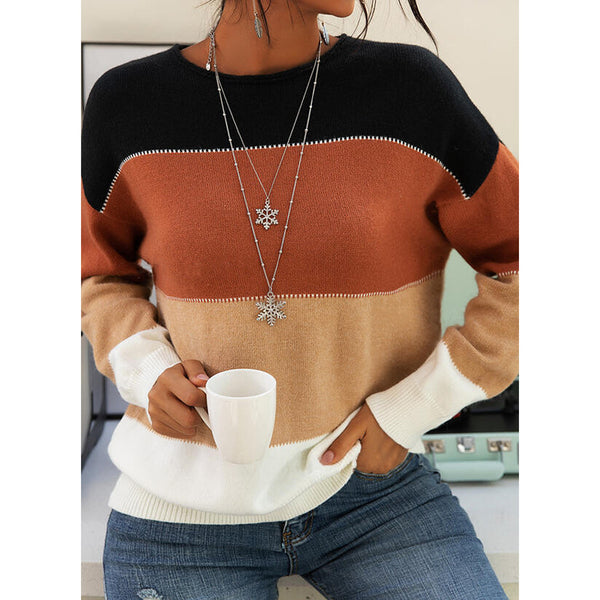 Long-Sleeved Round Neck Knitted Sweater